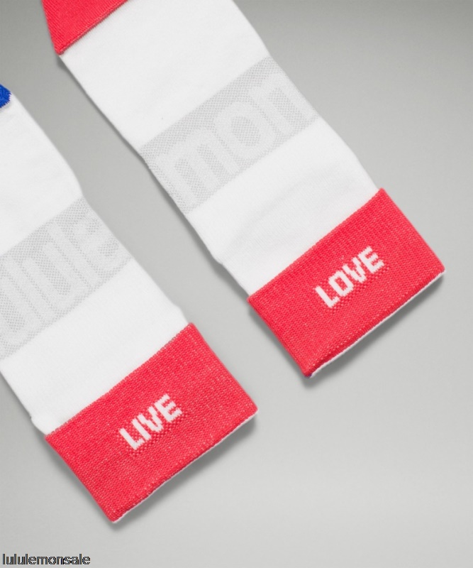 Lululemon Damen DELULU440 | White Daily Stride Mid-crew Socke Rainbow